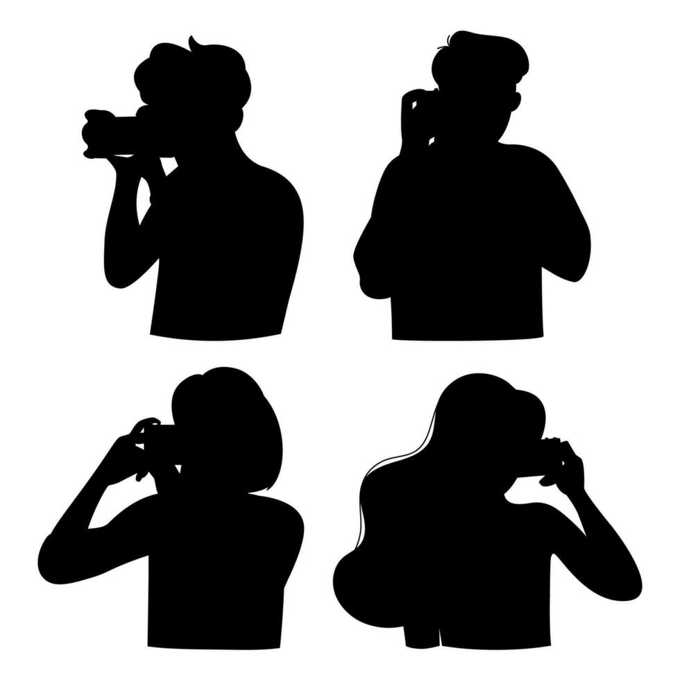 Silhouette people with photo camera. A woman and a man are taking a photo. World photography day vector