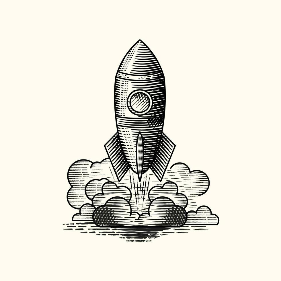 Rocket illustration in vintage style is suitable for logos, icons, stickers, and other related designs vector