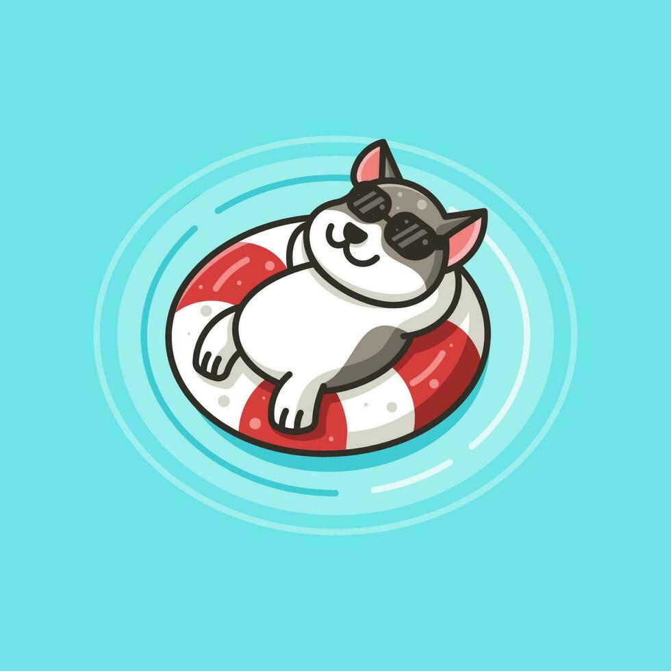 cute cat sleeping on a swimming float vector