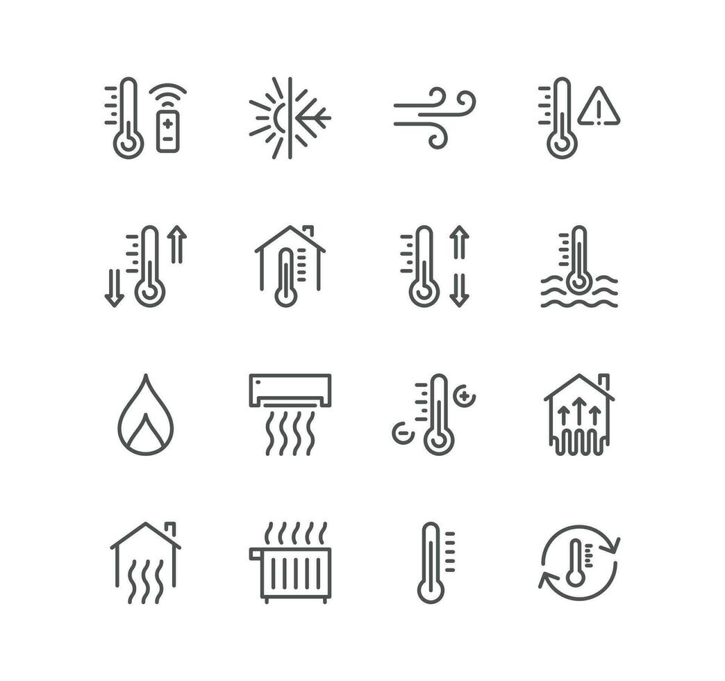 Set of house heating related icons, heat supply, heating boiler, water
