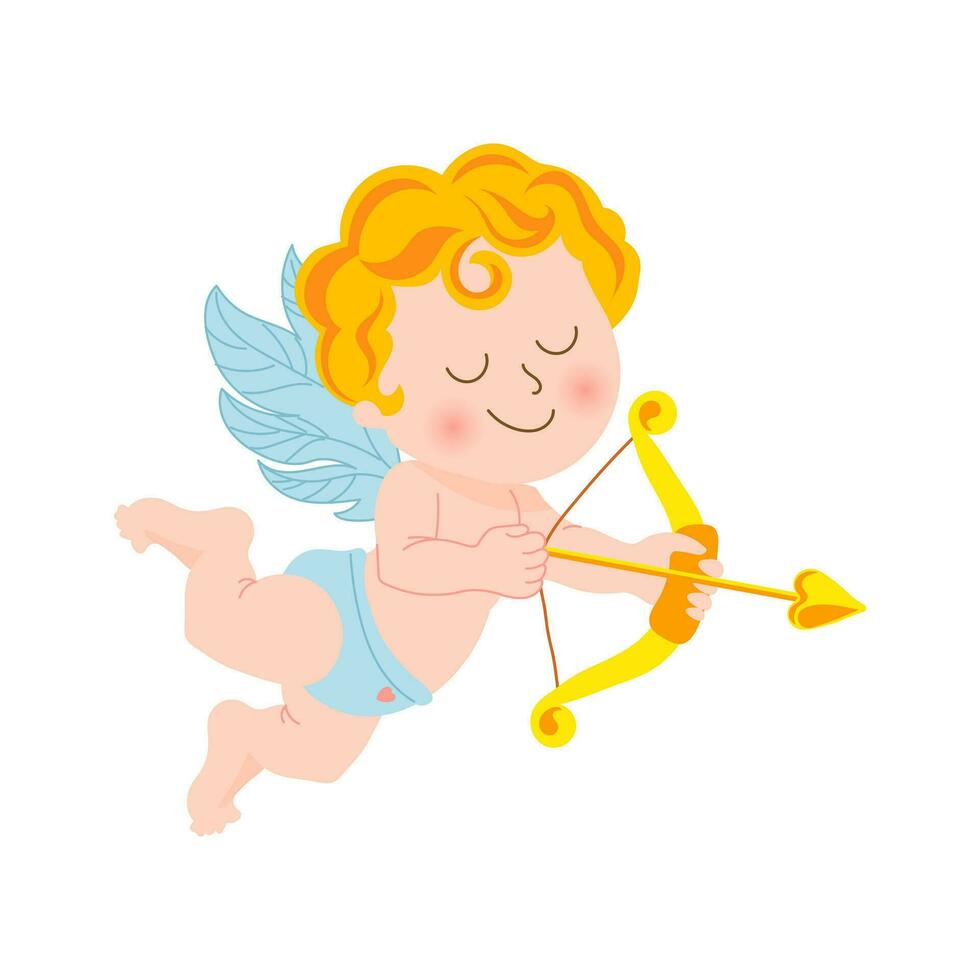 Cute cupid with bow and arrow, baby angel. Illustration, vector