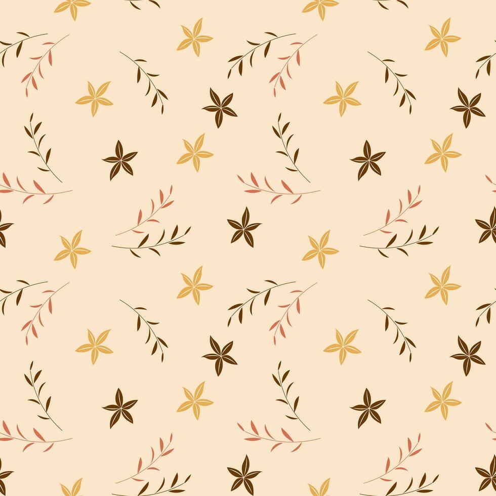 Seamless pattern, small flowers and scattered leaves. Floral rustic background vector