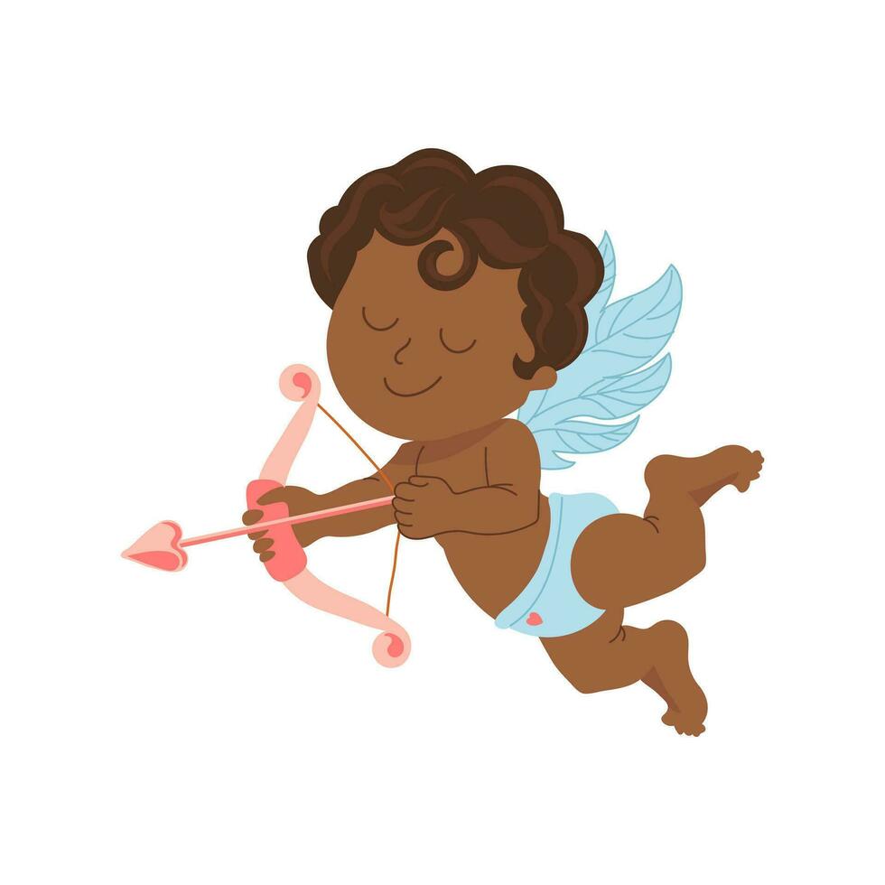 Cute cupid with bow and arrow, baby angel. Illustration, vector