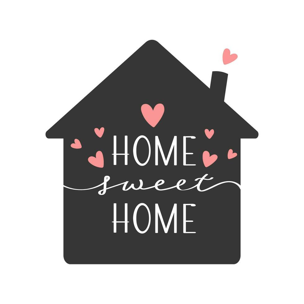 Home sweet home lettering in the shape of a home. Calligraphic inscription poster, typography design vector