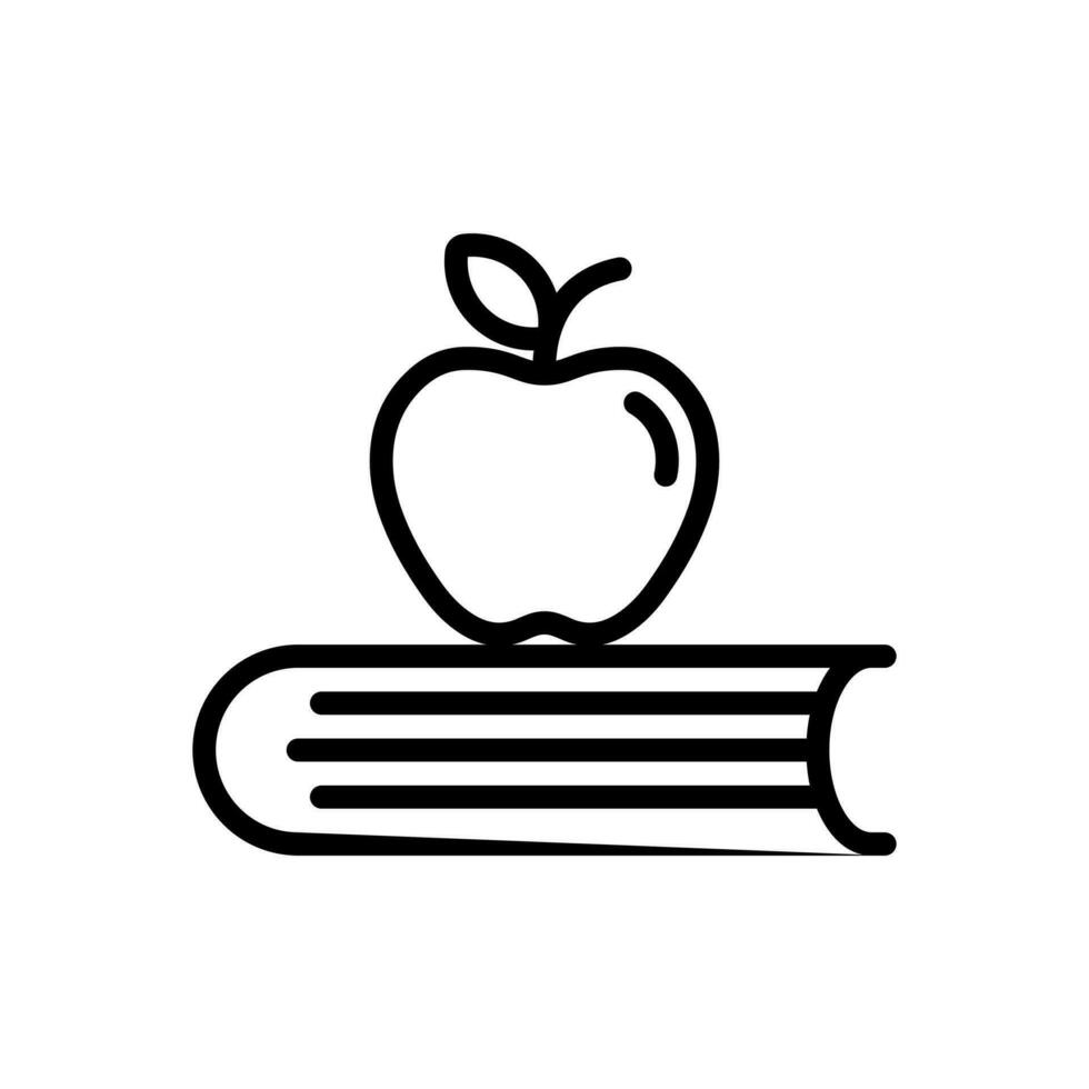 Apple on book, educational concept icon in line style design isolated on white background. Editable stroke. vector