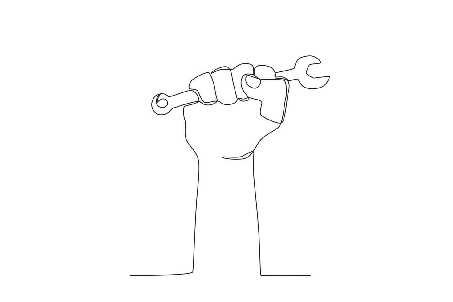 A hand holds a wrench vector