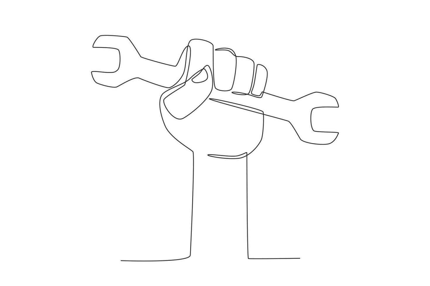 A hand clasped the wrench tightly vector