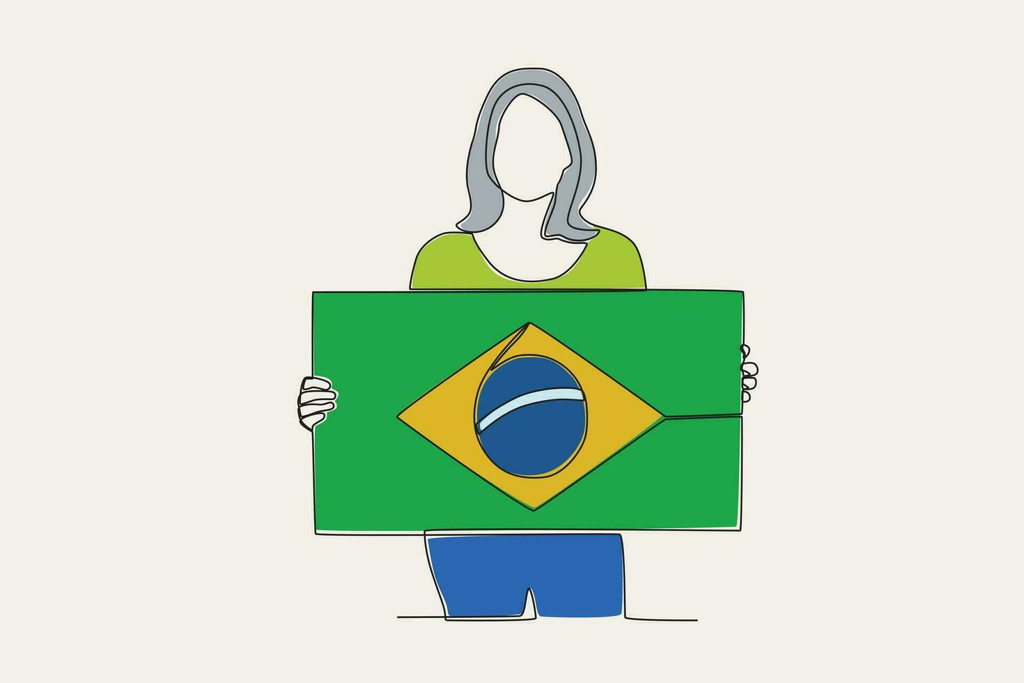 Color illustration of a woman holding the Brazilian flag vector