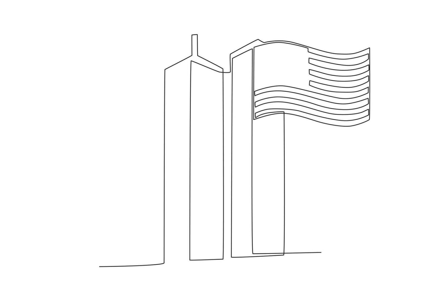 A US flag flying over the towers of the World Trade Center vector