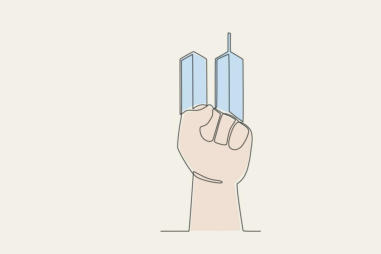 Color illustration of a clenched fist in the WTC tower vector