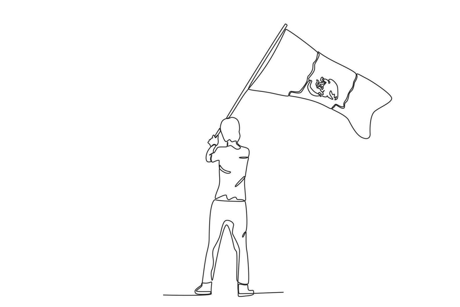 Back view of a man holding a Mexican flag vector