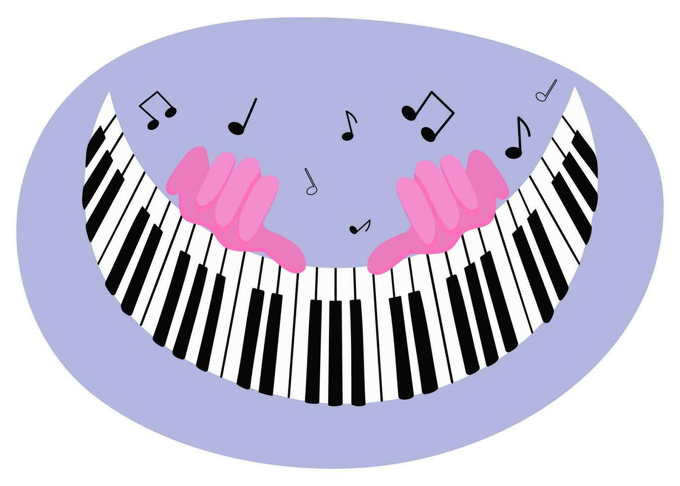 Hands and music. Piano playing. Keys, musical notation. Clip art. Vector illustration, background isolated.