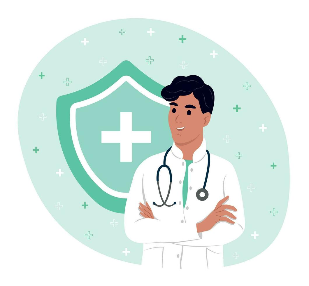 Avatar of a smiling doctor, medical worker. vector