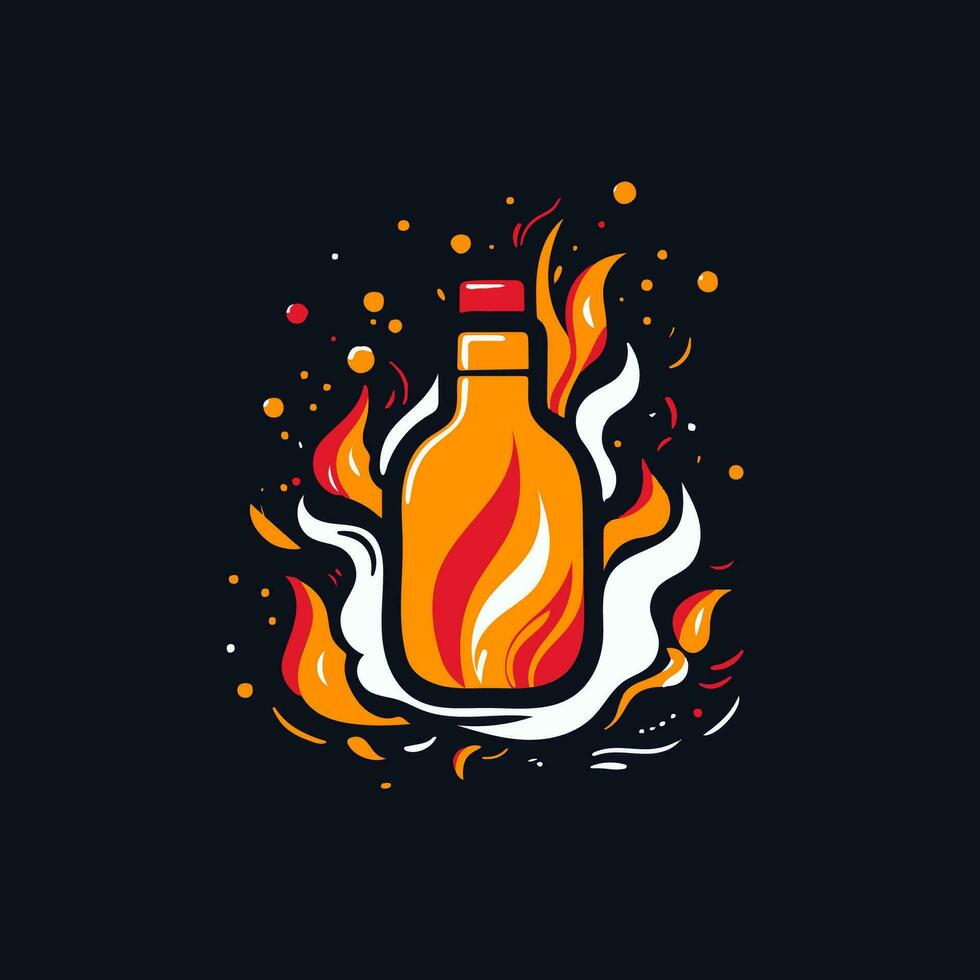 A bottle of hot sauce in flames vector