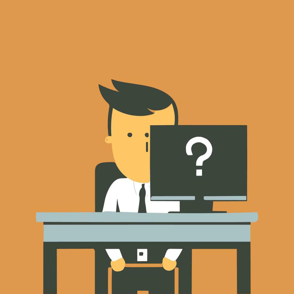 A cartoon of a man sitting at a desk with a computer vector