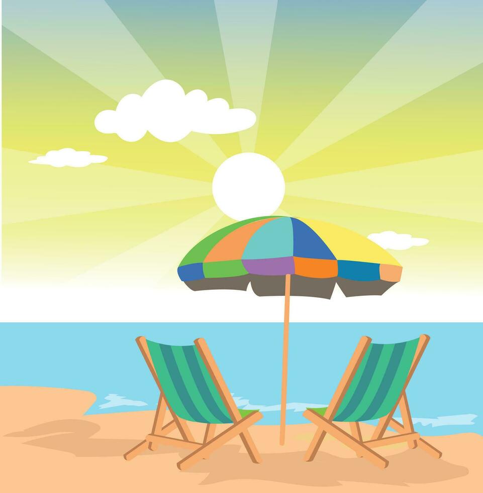 Illustration of Beach Chairs with Umbrella vector