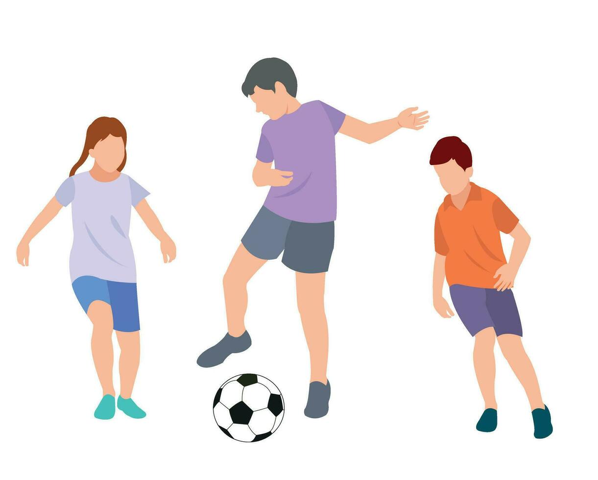 Cute kids playing soccer football together in the field vector