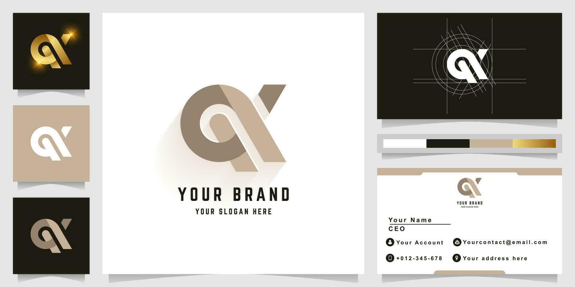 Letter QX or GX monogram logo with business card design vector