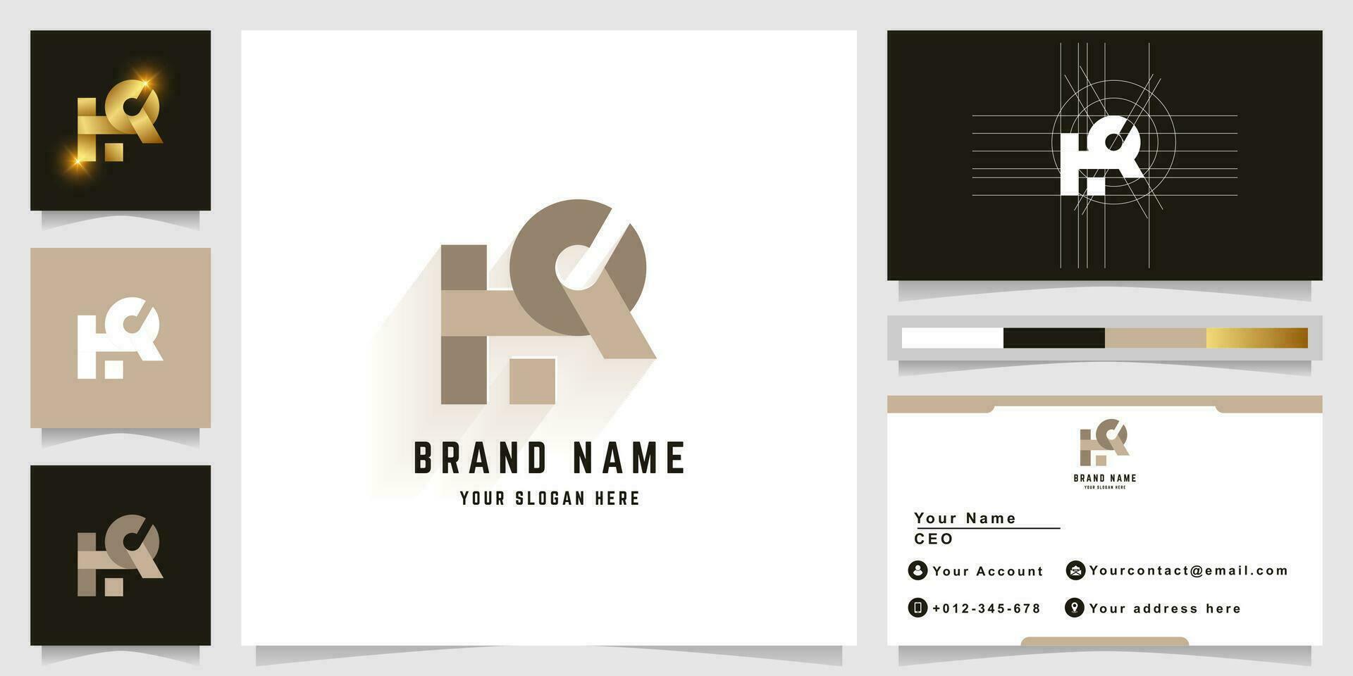 Letter HQ or HCR monogram logo with business card design vector