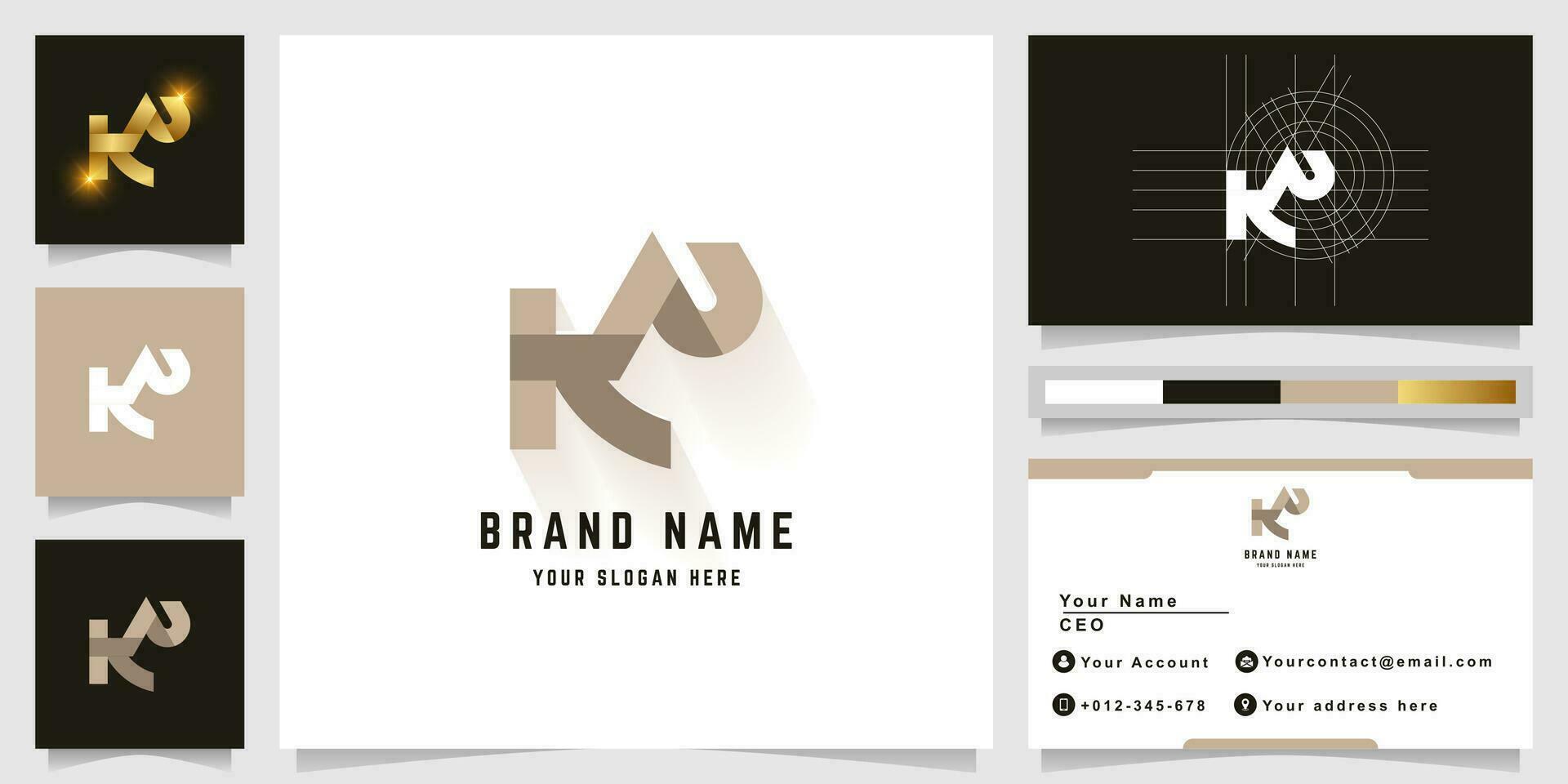 Letter KN or KW monogram logo with business card design vector