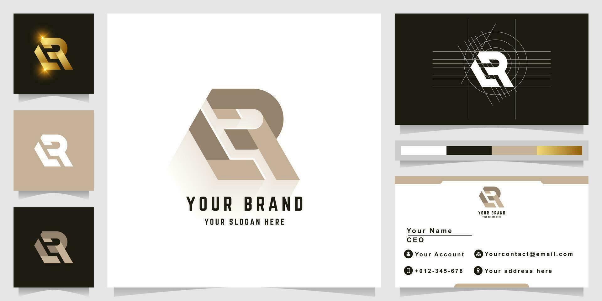 Letter LR or eR monogram logo with business card design vector