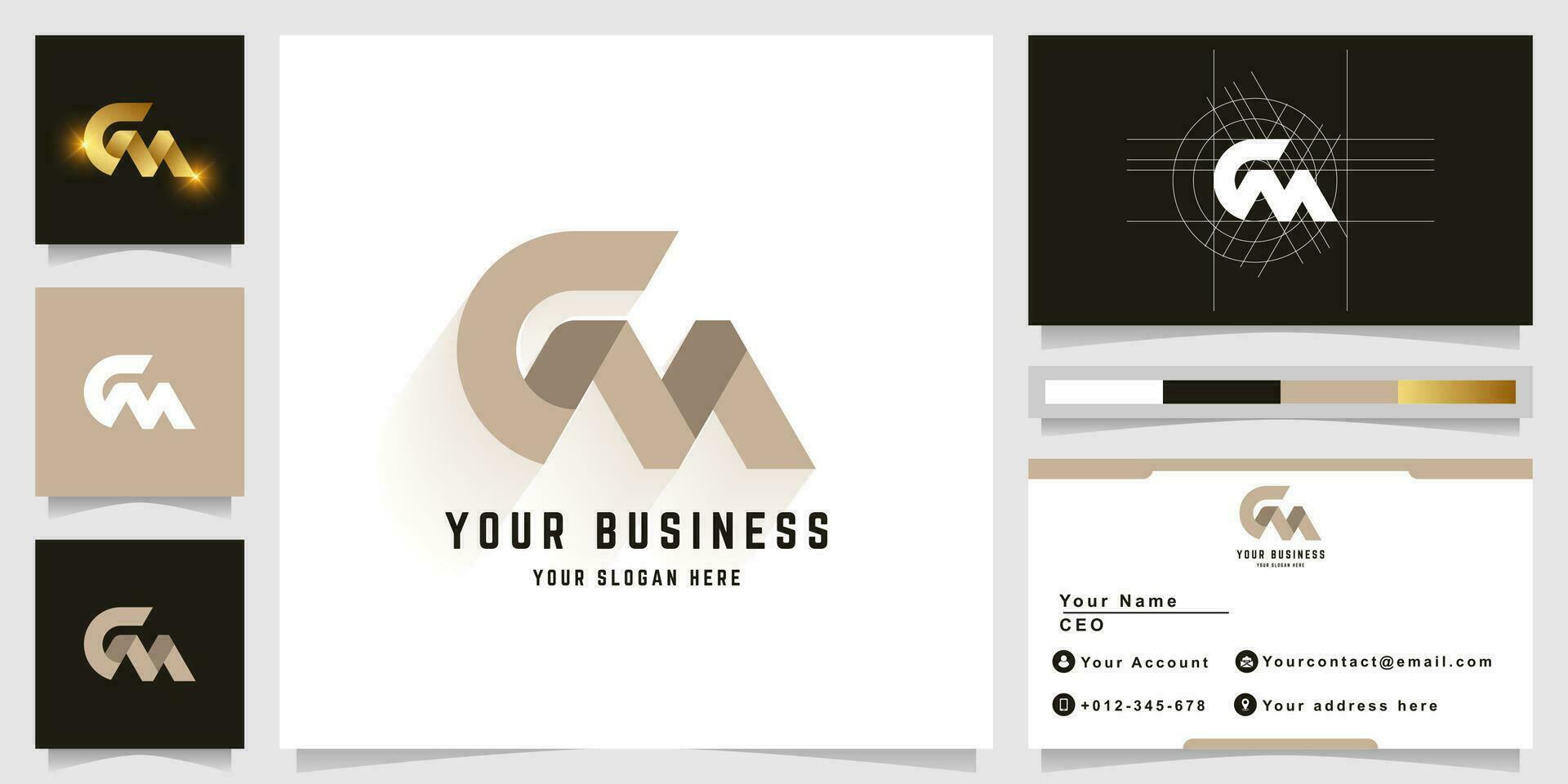 Letter GM or CM monogram logo with business card design vector