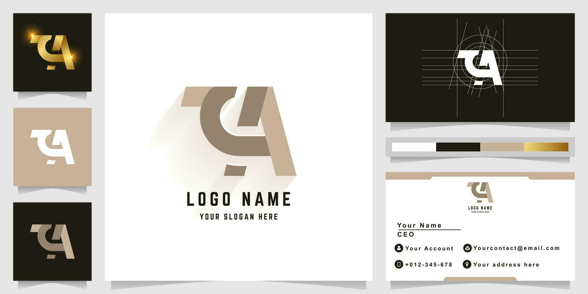 Letter ZA or TA monogram logo with business card design vector