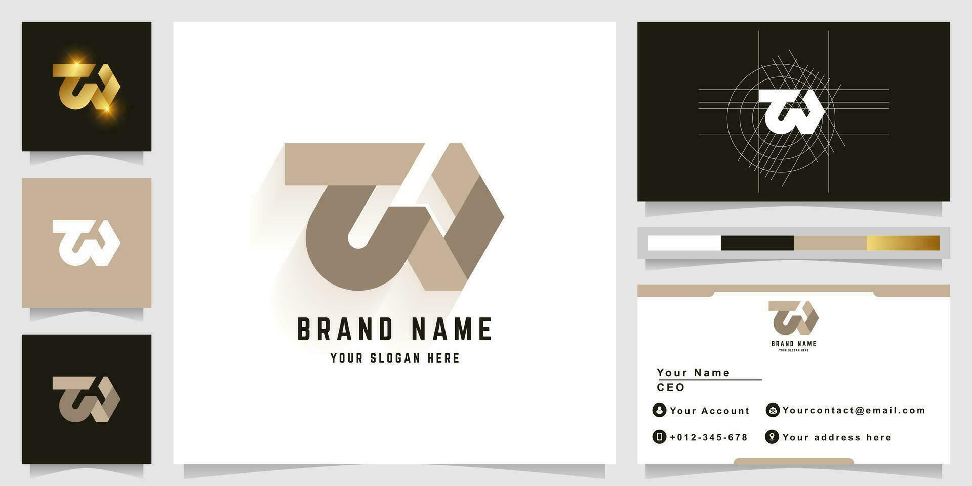 Letter TW or ZN monogram logo with business card design vector