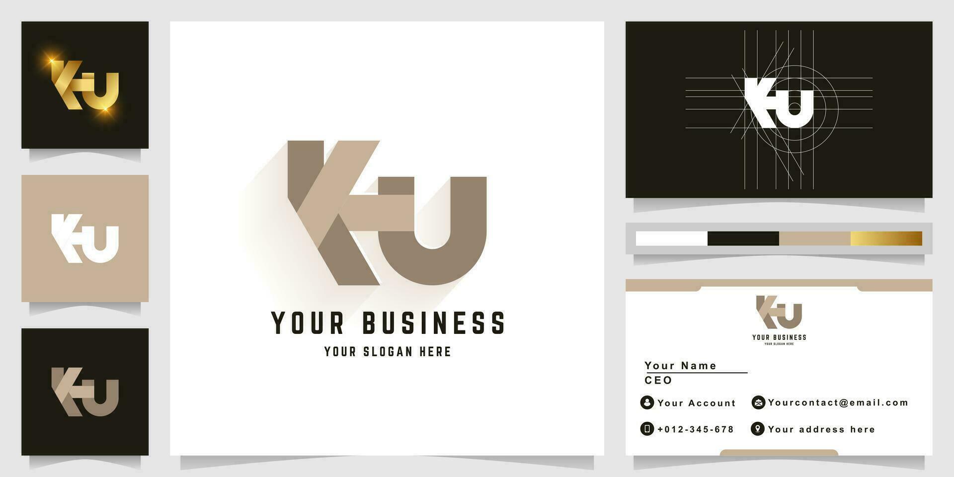 Letter KU or KN monogram logo with business card design vector