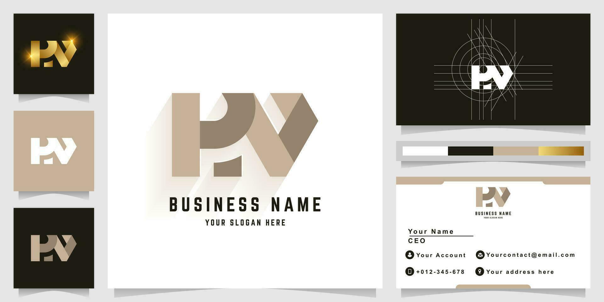 Letter HV or HN monogram logo with business card design vector