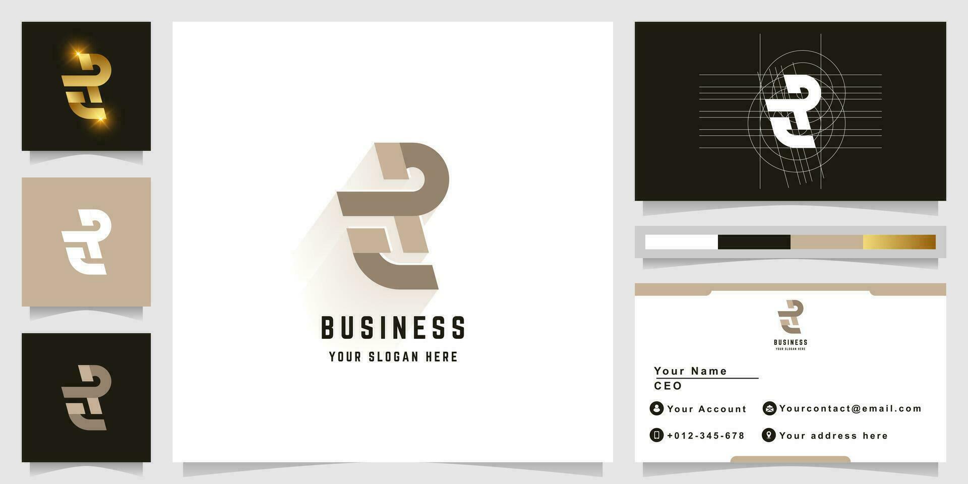 Letter EP or ER monogram logo with business card design vector