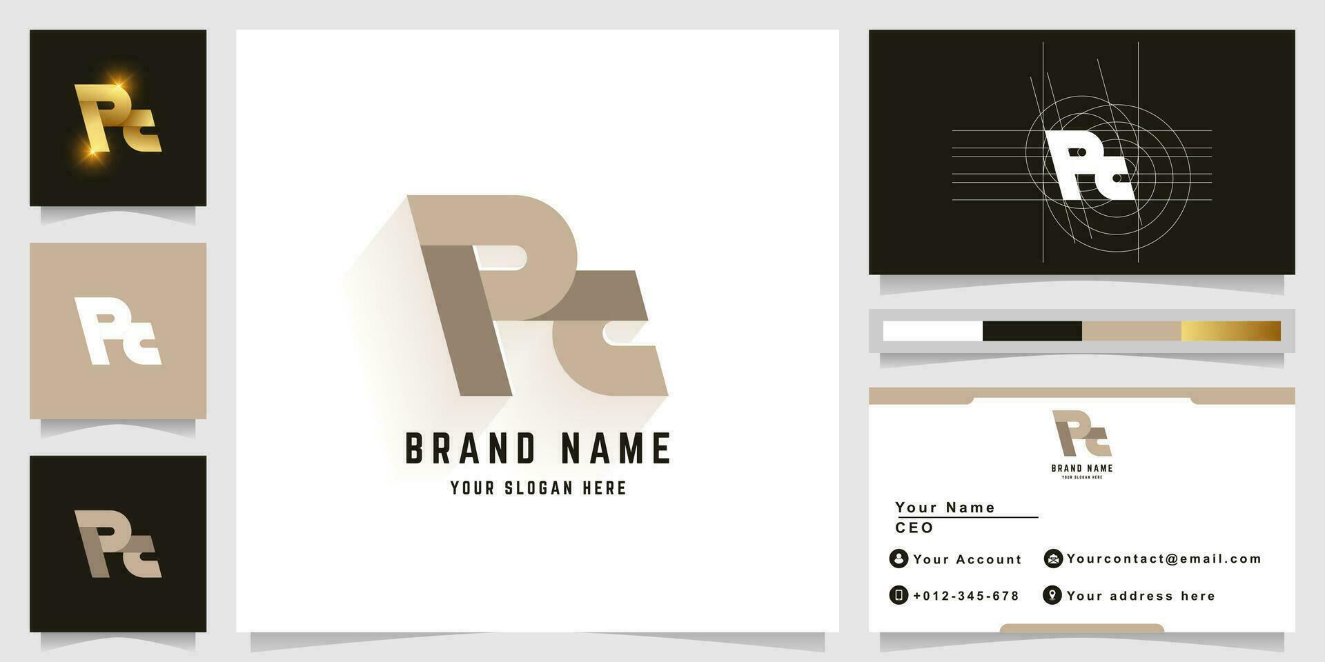 Letter Rc or Pc monogram logo with business card design vector