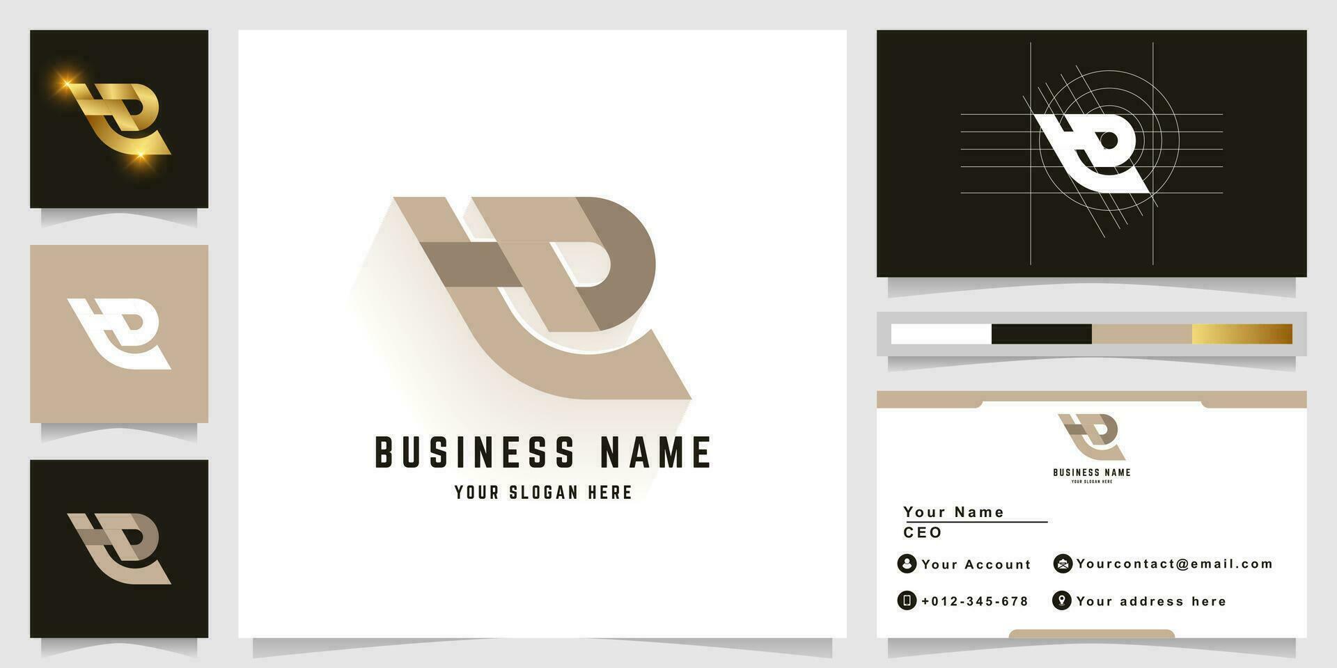 Letter He or HD monogram logo with business card design vector