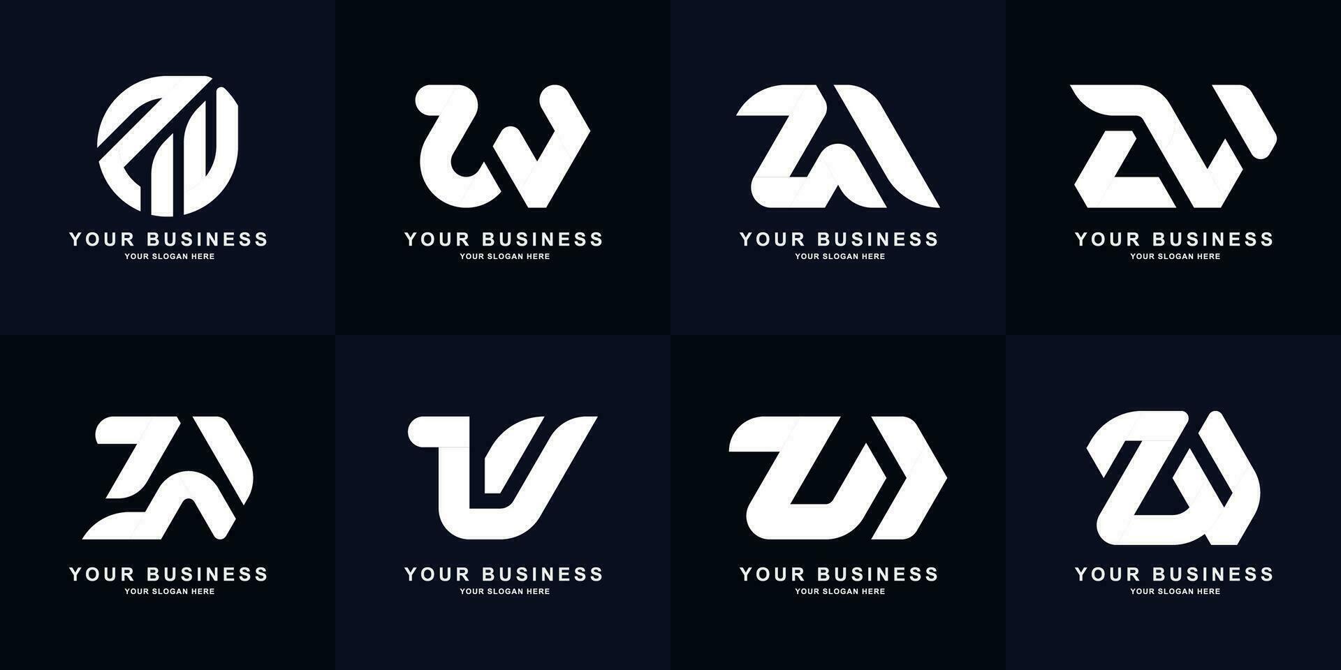 Collection letter ZW or WZ monogram logo design vector