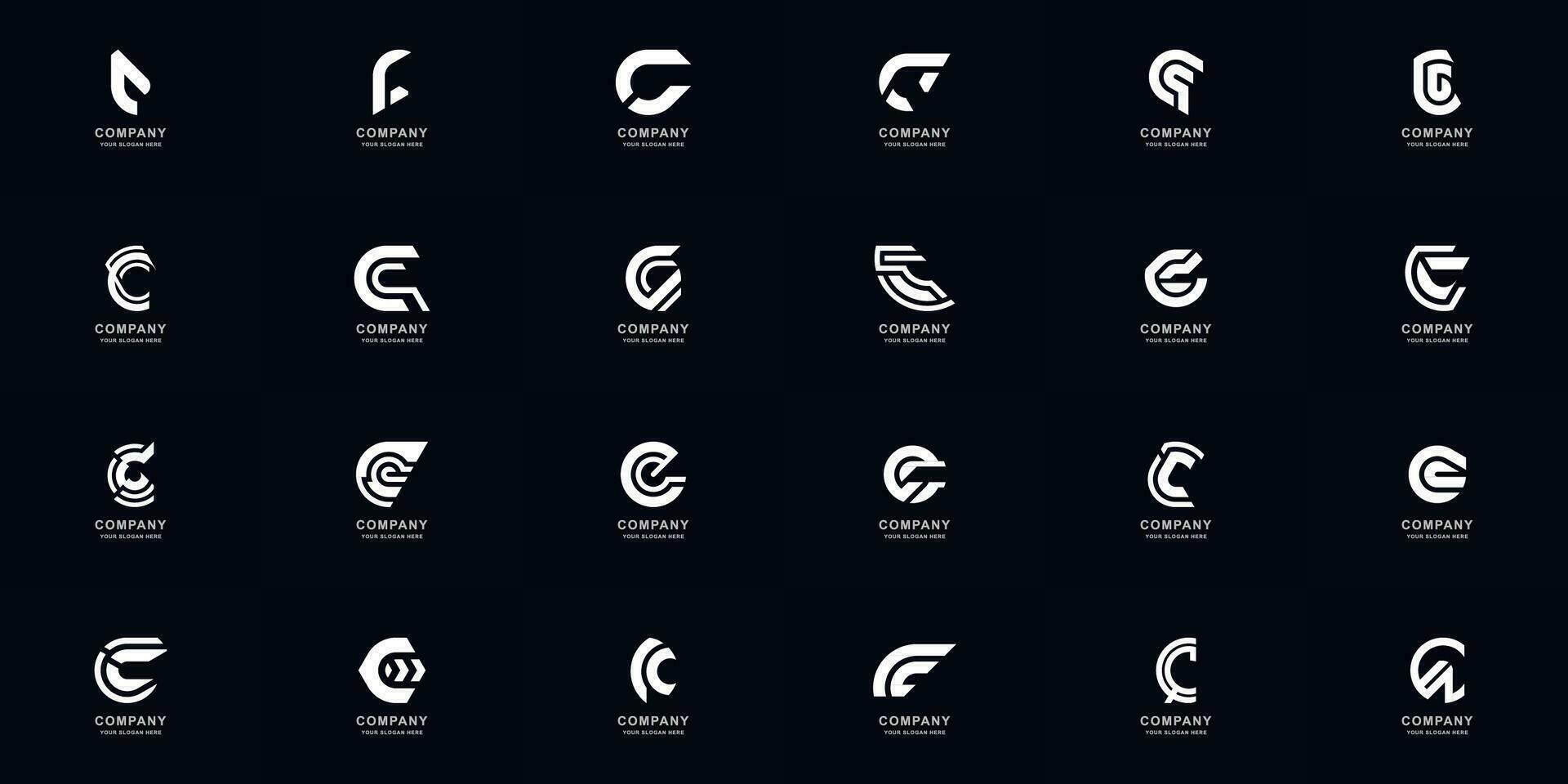 Collection full set abstract letter C or CC monogram logo design vector