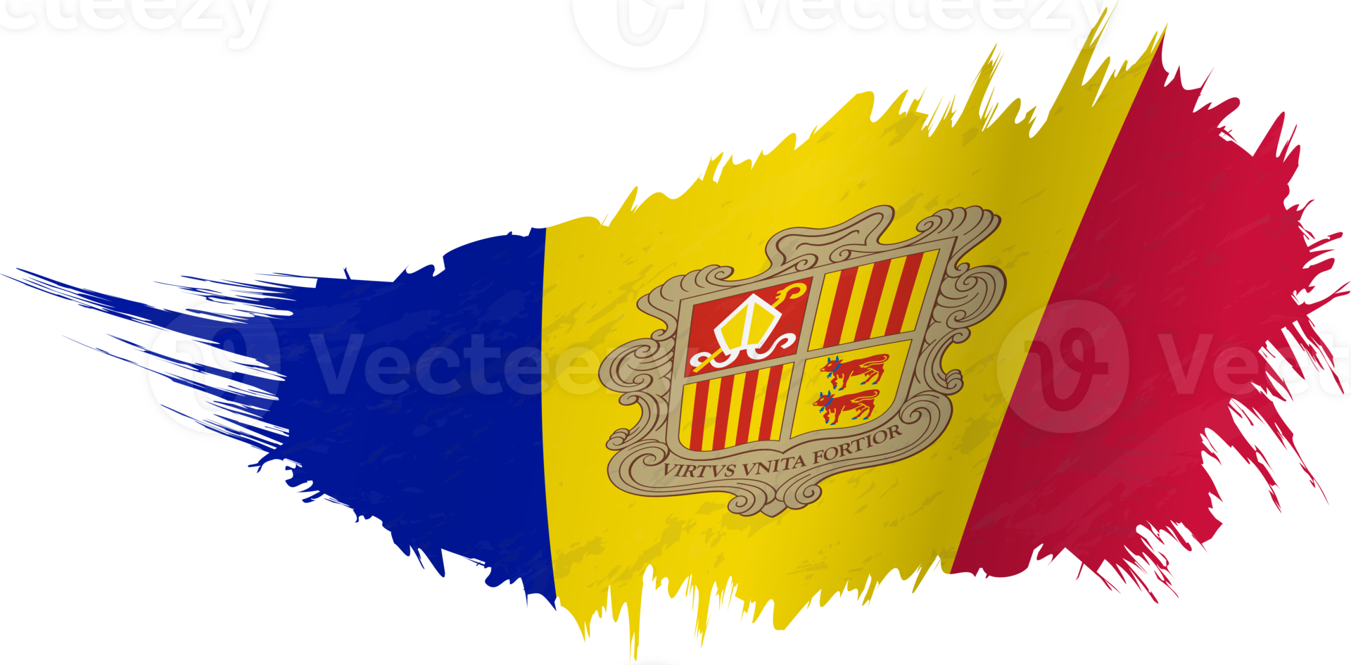 Flag of Andorra in grunge style with waving effect. png