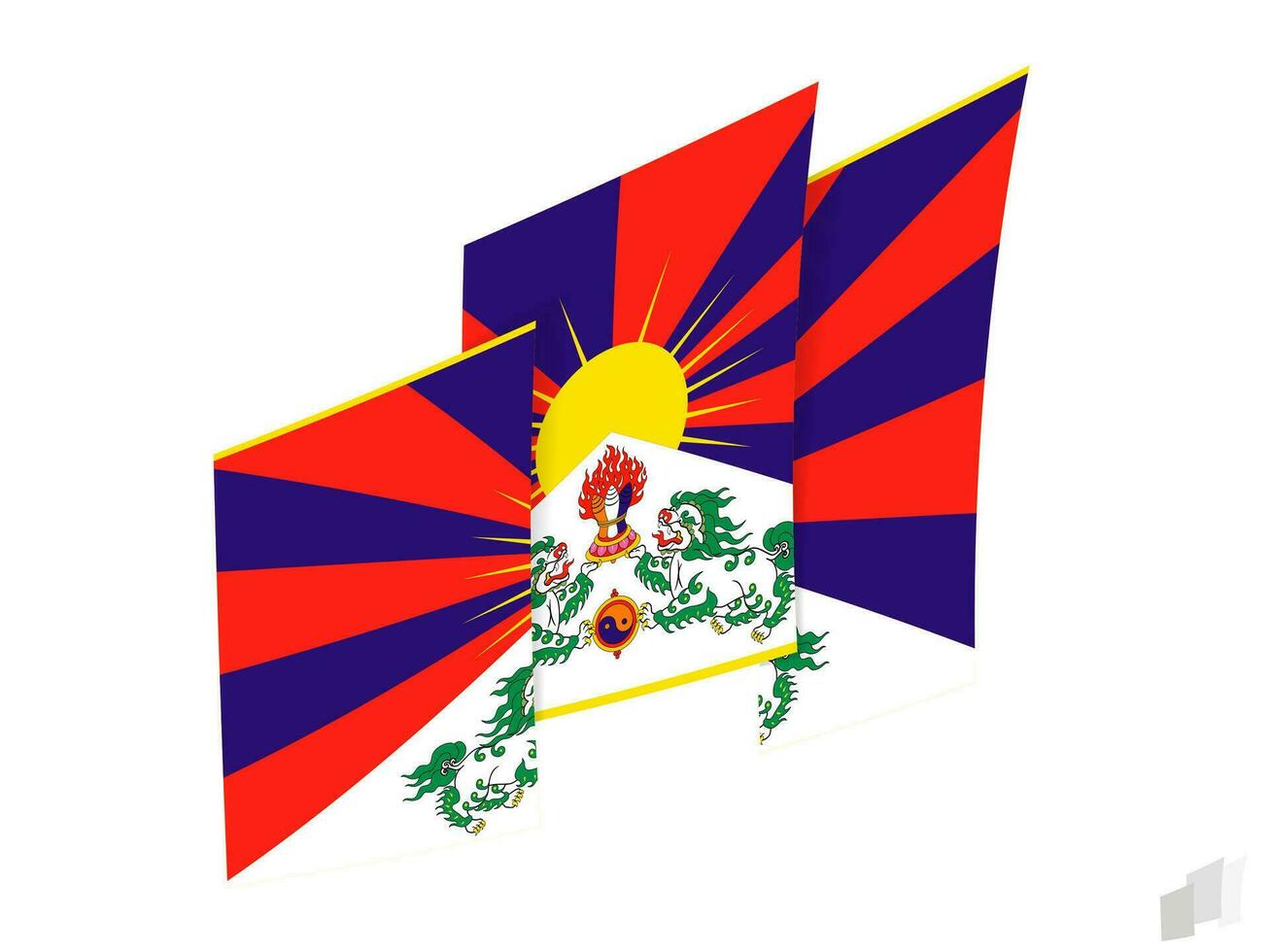 Tibet flag in an abstract ripped design. Modern design of the Tibet flag. vector