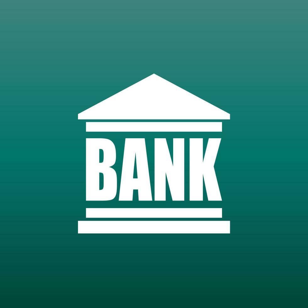 Bank building icon in flat style. Vector illustration on green background.