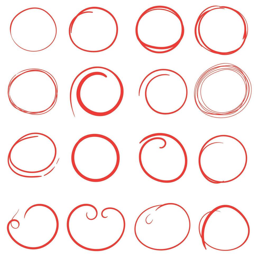 Hand drawn circles icon set. Collection of pencil sketch symbols. Vector illustration on white background.