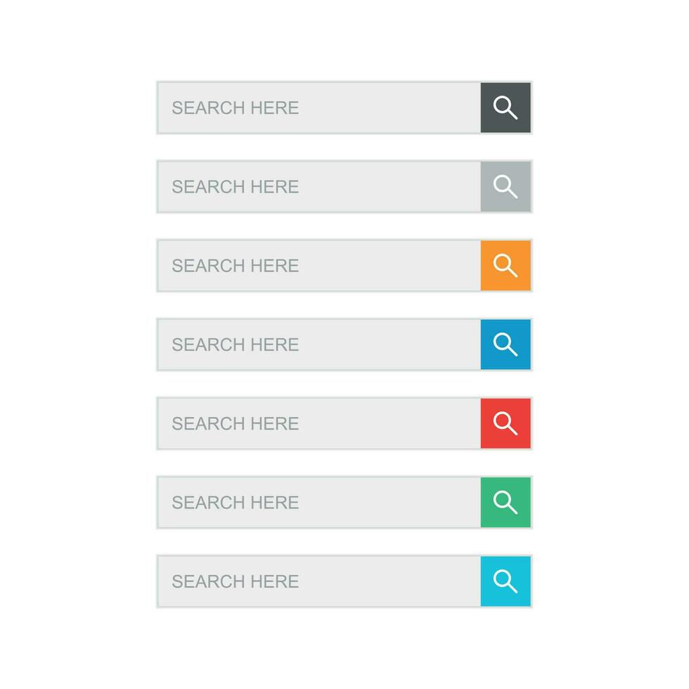Search bar field. Set vector interface elements with search button. Flat vector illustration on isolated background.