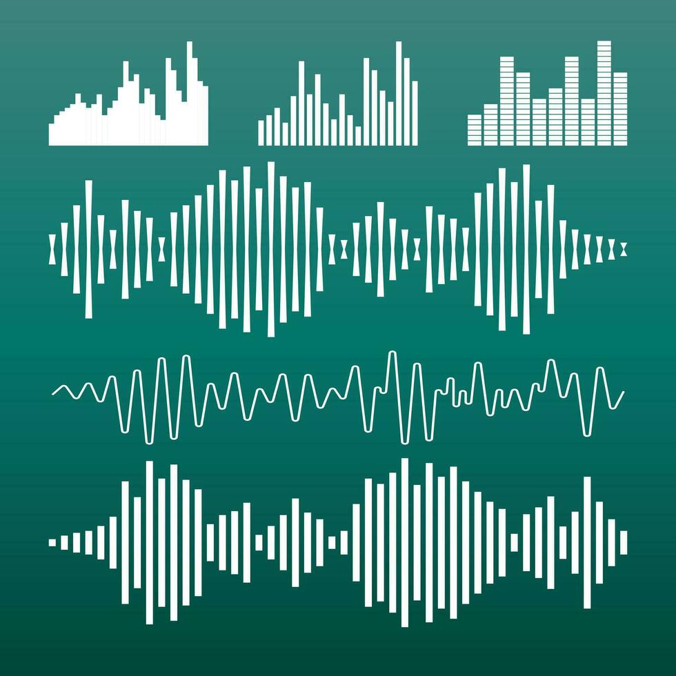 vector sonido formas de onda icono. sonido olas y musical legumbres vector ilustración en verde antecedentes.