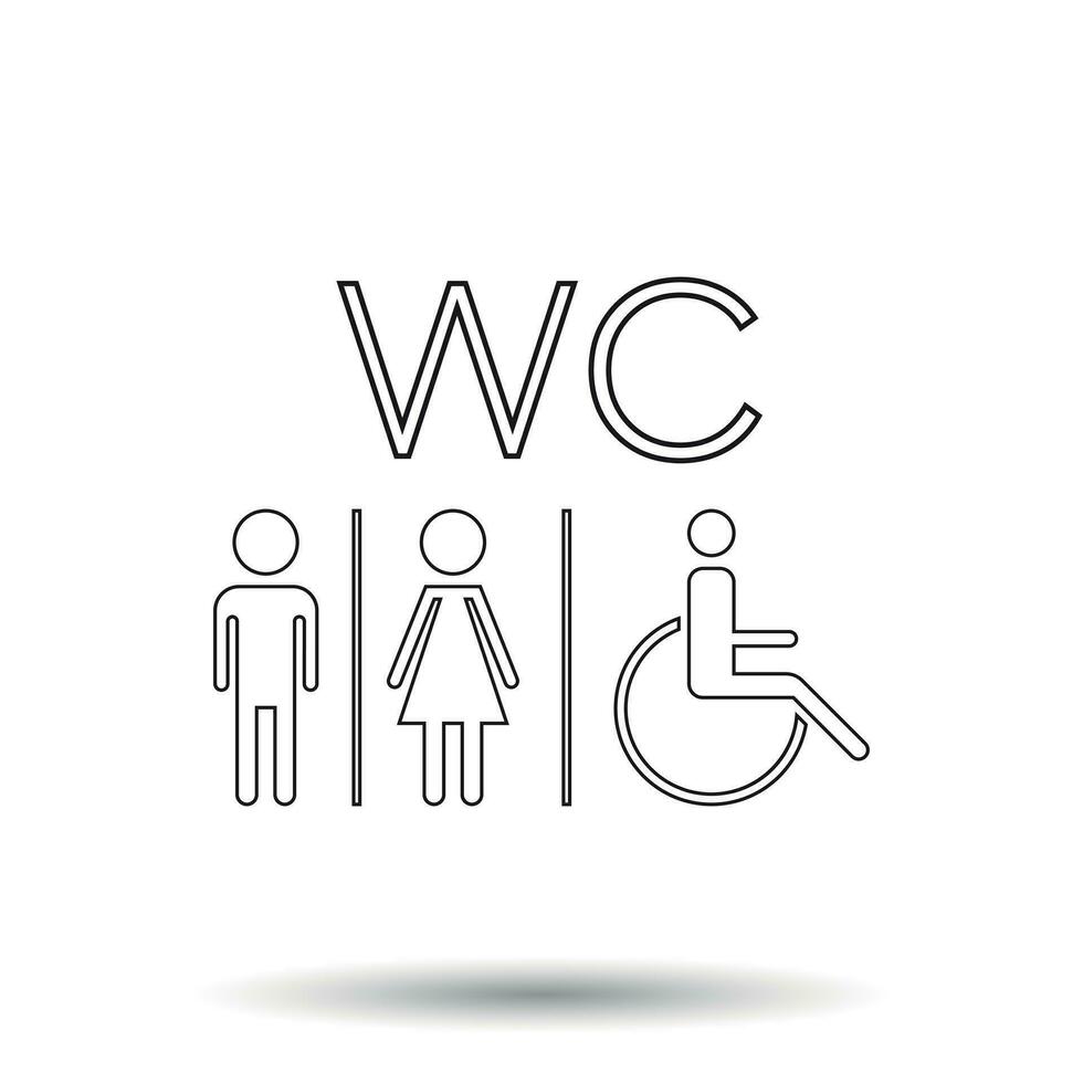 WC, baño línea vector icono . hombres y mujer firmar para Area de aseo en blanco antecedentes.