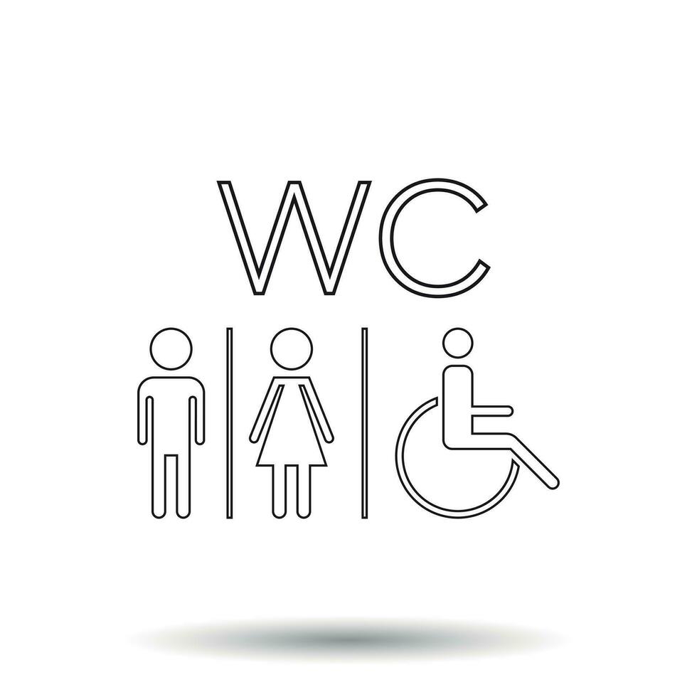 WC, toilet line vector icon . Men and women sign for restroom on white background.