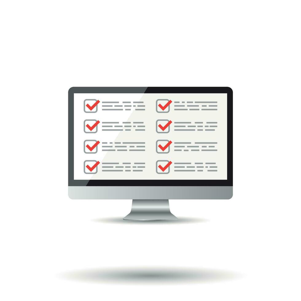 Businessman checklist with computer. Check list icon flat vector illustration.