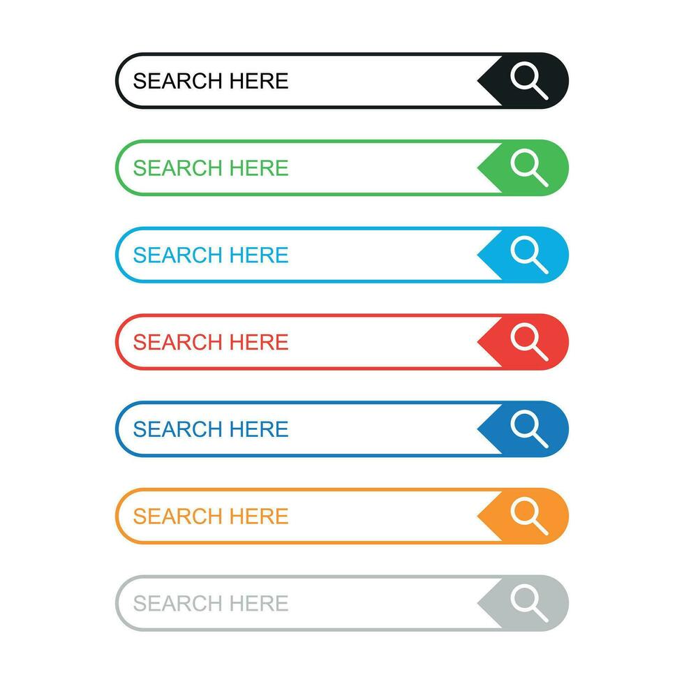 Search bar field. Set vector interface elements with search button. Flat vector illustration on white background.