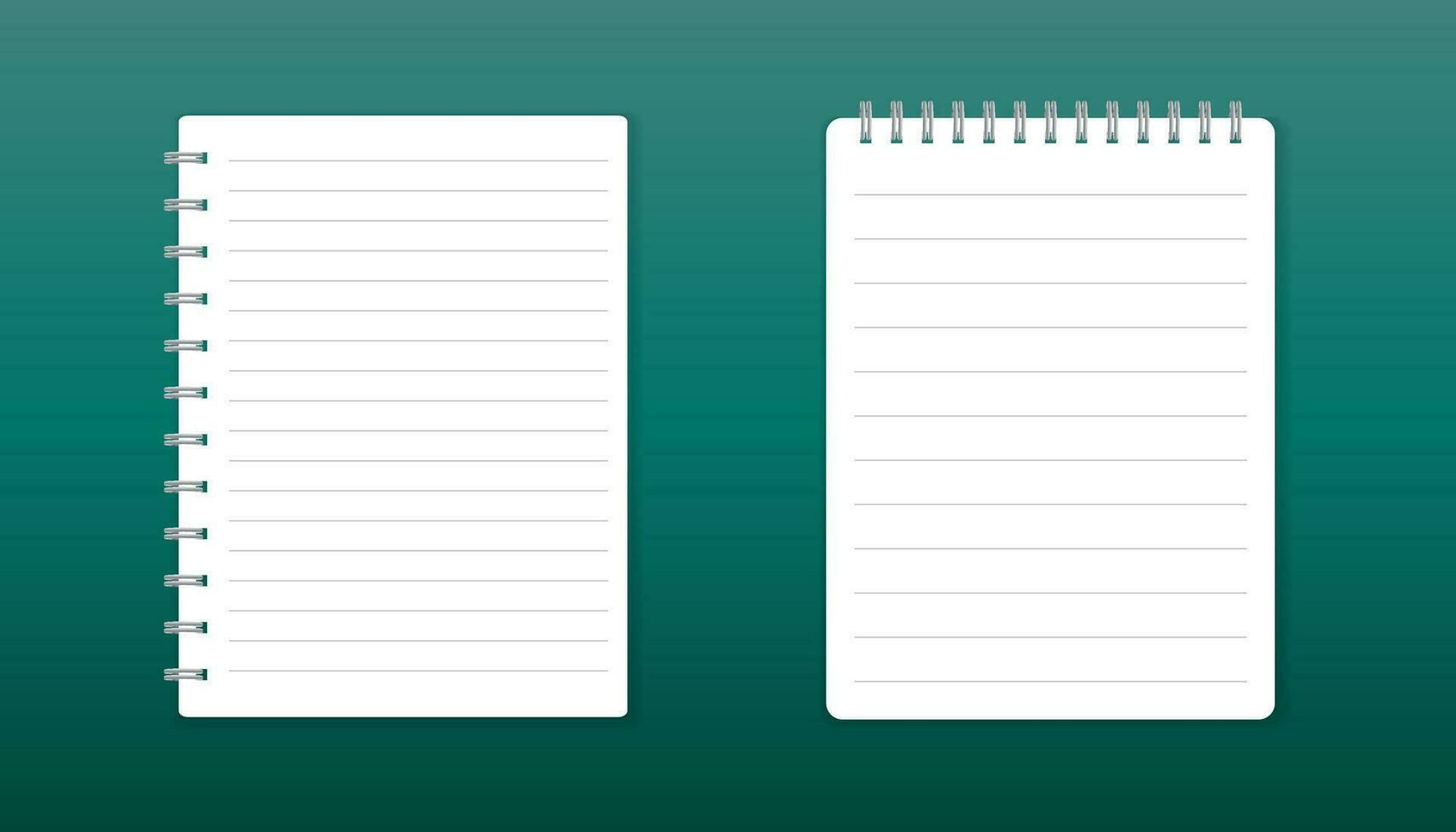 Realistic template notepad with spiral. Blank cover design. School business diary. Office stationery notebook on green background vector