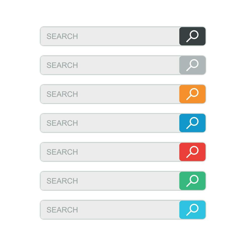 Search bar field. Set vector interface elements with search button. Flat vector illustration on isolated background.