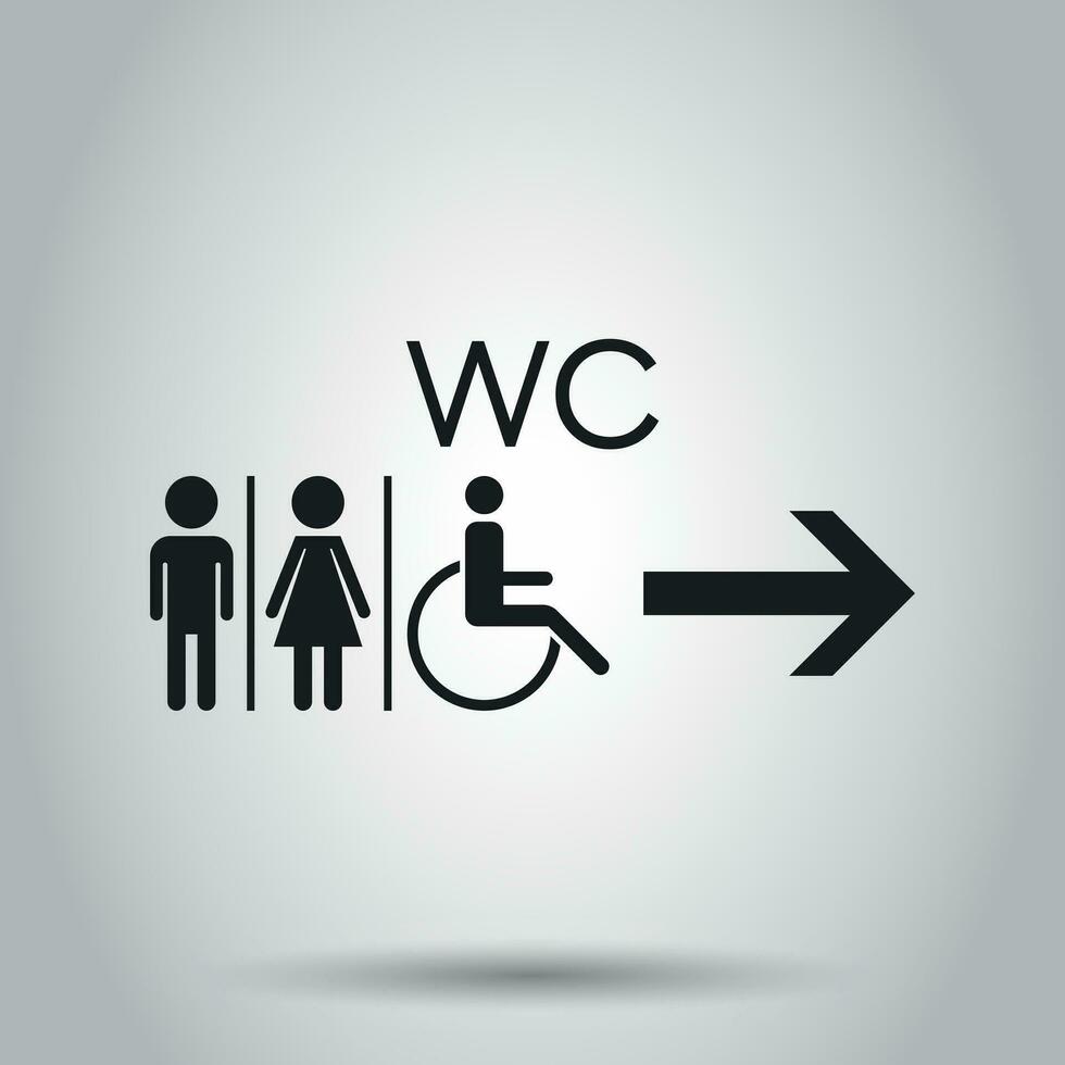 WC, baño plano vector icono . hombres y mujer firmar para Area de aseo en gris antecedentes.