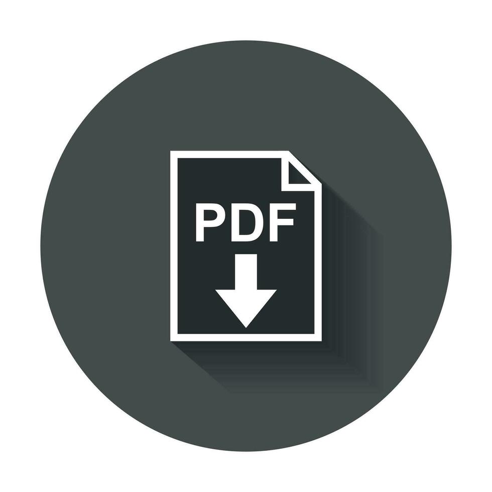 PDF file download icon. Flat vector with long shadow.