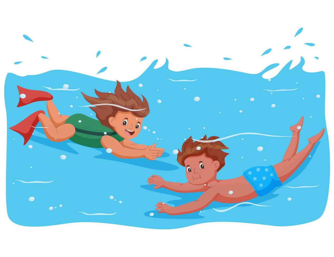 Summer Children Swimming. Vector illustration